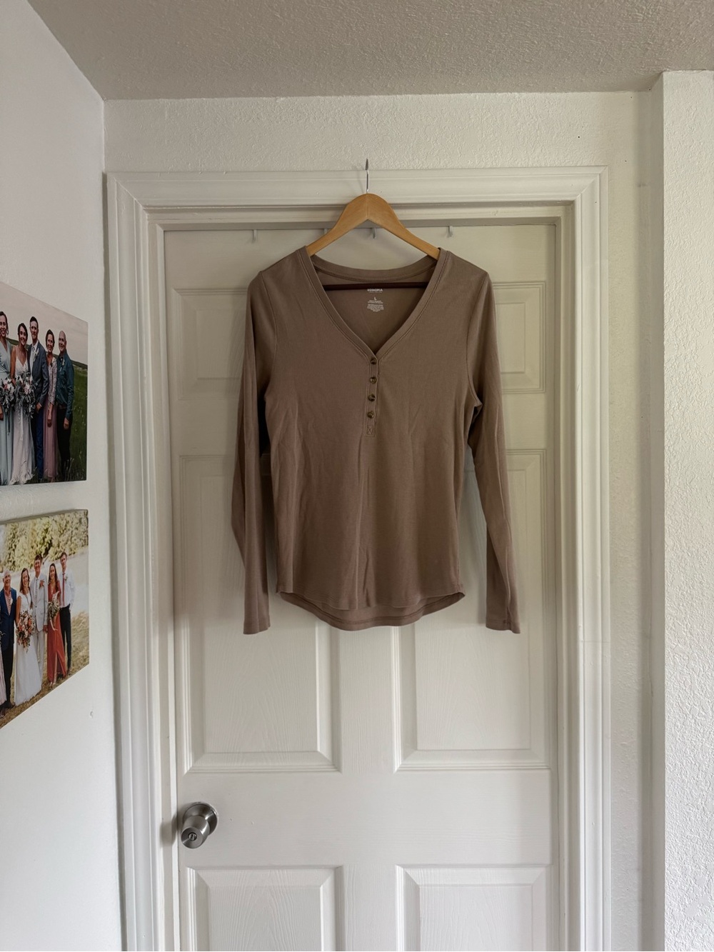 Sonoma Long Sleeve Henley Top in Taupe Brown